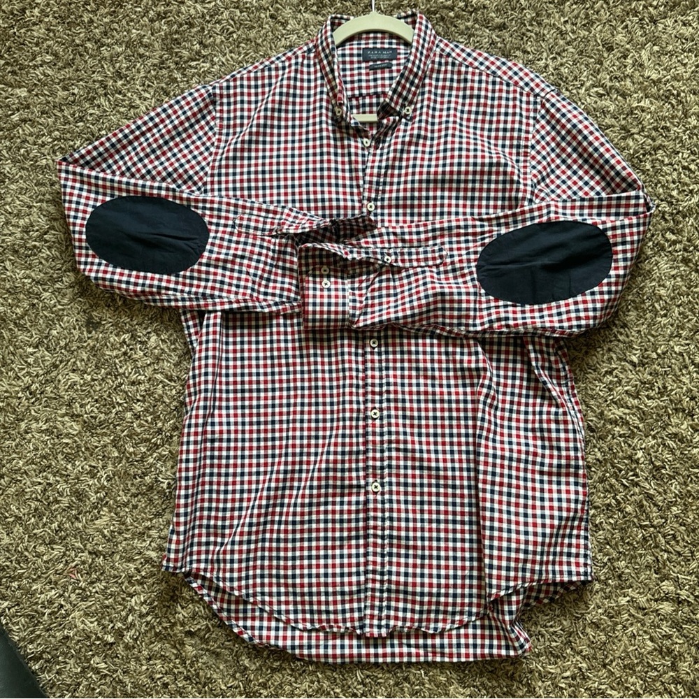 Zara Red and Black Casual Button Down Shirt with Classic Design